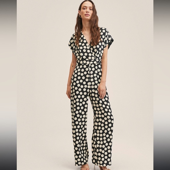Mango Pants - MANGO Polka Dot Print Wide Leg Sleeveless Jumpsuit